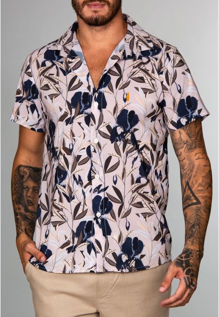 Camisa Casual Off White Background Flower Pattern