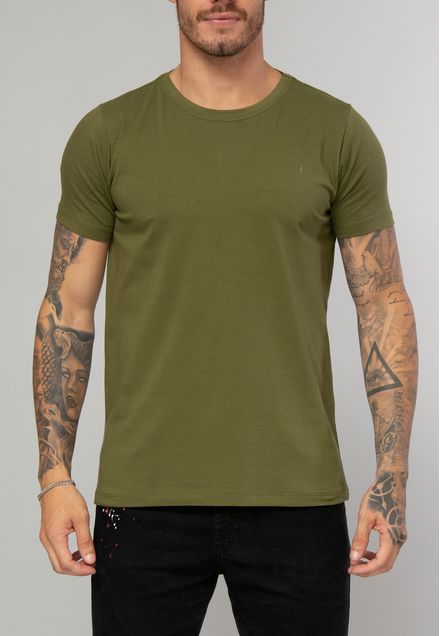 Camiseta Básica Gola Canoa Verde Militar