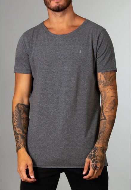 Camiseta Básica Long Line Mescla Escuro